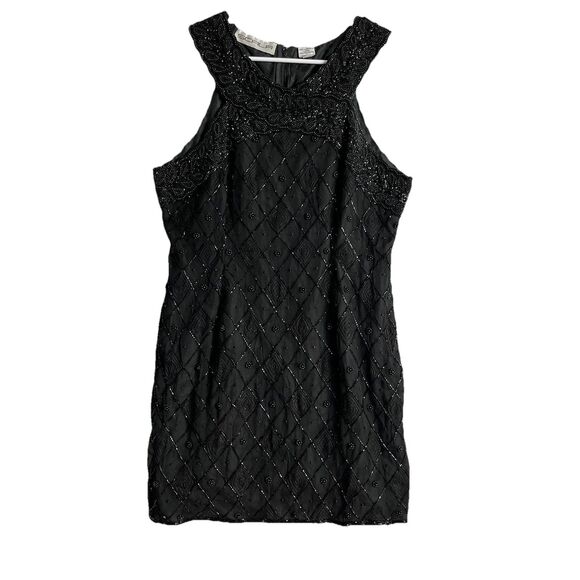 VTG Scala Black Silk Beaded Evening Party Formal Dress Sz PXL Sleeveless NWT - Picture 1 of 10